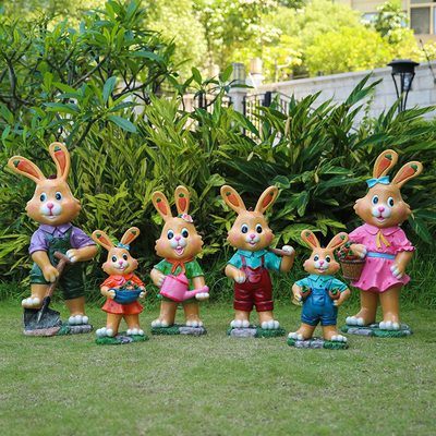 Fiberglass Rabbit Sculpture Group Outdoor Garden Decoration